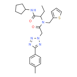 ChemSpider 2D Image | N-Cyclopentyl-2-[{[5-(4-methylphenyl)-2H-tetrazol-2-yl]acetyl}(2-thienylmethyl)amino]butanamide | C24H30N6O2S