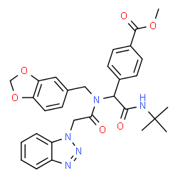 ChemSpider 2D Image | Methyl 4-{1-[(1,3-benzodioxol-5-ylmethyl)(1H-benzotriazol-1-ylacetyl)amino]-2-[(2-methyl-2-propanyl)amino]-2-oxoethyl}benzoate | C30H31N5O6