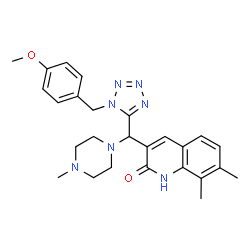 ChemSpider 2D Image | 3-{[1-(4-Methoxybenzyl)-1H-tetrazol-5-yl](4-methyl-1-piperazinyl)methyl}-7,8-dimethyl-2(1H)-quinolinone | C26H31N7O2