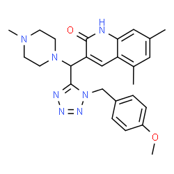 ChemSpider 2D Image | 3-{[1-(4-Methoxybenzyl)-1H-tetrazol-5-yl](4-methyl-1-piperazinyl)methyl}-5,7-dimethyl-2(1H)-quinolinone | C26H31N7O2