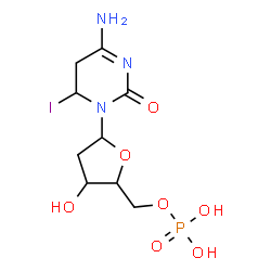 ChemSpider 2D Image | 4-Amino-1-(2-deoxy-5-O-phosphonopentofuranosyl)-6-iodo-5,6-dihydro-2(1H)-pyrimidinone | C9H15IN3O7P