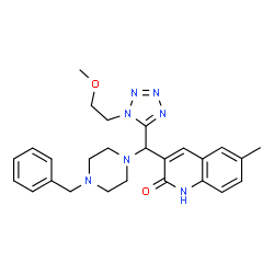 ChemSpider 2D Image | 3-{(4-Benzyl-1-piperazinyl)[1-(2-methoxyethyl)-1H-tetrazol-5-yl]methyl}-6-methyl-2(1H)-quinolinone | C26H31N7O2