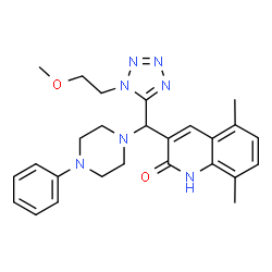 ChemSpider 2D Image | 3-{[1-(2-Methoxyethyl)-1H-tetrazol-5-yl](4-phenyl-1-piperazinyl)methyl}-5,8-dimethyl-2(1H)-quinolinone | C26H31N7O2