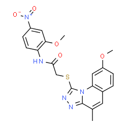ChemSpider 2D Image | 2-[(8-Methoxy-4-methyl[1,2,4]triazolo[4,3-a]quinolin-1-yl)sulfanyl]-N-(2-methoxy-4-nitrophenyl)acetamide | C21H19N5O5S