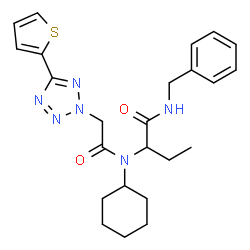 ChemSpider 2D Image | N-Benzyl-2-(cyclohexyl{[5-(2-thienyl)-2H-tetrazol-2-yl]acetyl}amino)butanamide | C24H30N6O2S