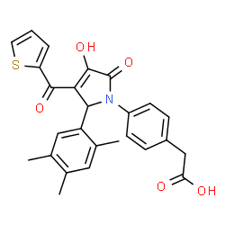 ChemSpider 2D Image | {4-[3-Hydroxy-2-oxo-4-(2-thienylcarbonyl)-5-(2,4,5-trimethylphenyl)-2,5-dihydro-1H-pyrrol-1-yl]phenyl}acetic acid | C26H23NO5S