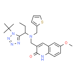 ChemSpider 2D Image | 6-Methoxy-3-{[{1-[1-(2-methyl-2-propanyl)-1H-tetrazol-5-yl]propyl}(2-thienylmethyl)amino]methyl}-2(1H)-quinolinone | C24H30N6O2S
