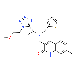 ChemSpider 2D Image | 3-{[{1-[1-(2-Methoxyethyl)-1H-tetrazol-5-yl]propyl}(2-thienylmethyl)amino]methyl}-7,8-dimethyl-2(1H)-quinolinone | C24H30N6O2S