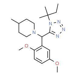 ChemSpider 2D Image | 1-{(2,5-Dimethoxyphenyl)[1-(2-methyl-2-butanyl)-1H-tetrazol-5-yl]methyl}-4-methylpiperidine | C21H33N5O2