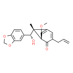 ChemSpider 2D Image | (1R,7S)-3-Allyl-7-[(R)-1,3-benzodioxol-5-yl(hydroxy)methyl]-6-methoxy-7-methylbicyclo[3.1.1]hepta-3,5-dien-2-one | C20H20O5