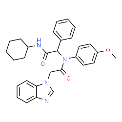 ChemSpider 2D Image | 2-(1H-Benzimidazol-1-yl)-N-[2-(cyclohexylamino)-2-oxo-1-phenylethyl]-N-(4-methoxyphenyl)acetamide | C30H32N4O3