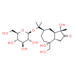 ChemSpider 2D Image | 2-[(3S,3aR,5R,8R,8aS)-3,8-Dihydroxy-8-(hydroxymethyl)-3-methyl-2-oxodecahydro-5-azulenyl]-2-propanyl beta-D-glucopyranoside | C21H36O10