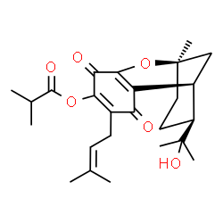 ChemSpider 2D Image | (9R,12S)-12-(2-Hydroxy-2-propanyl)-9-methyl-4-(3-methyl-2-buten-1-yl)-3,6-dioxo-8-oxatricyclo[7.3.1.0~2,7~]trideca-2(7),4-dien-5-yl 2-methylpropanoate | C25H34O6