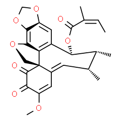 ChemSpider 2D Image | (4aE,7R,14aS)-3-Methoxy-6,7-dimethyl-1,2-dioxo-2,6,7,8-tetrahydro-1H-10,12,13-trioxabenzo[1,8]cycloocta[1,2,3-cd]-as-indacen-8-yl (2Z)-2-methyl-2-butenoate | C26H26O8