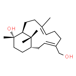 ChemSpider 2D Image | (1S,3Z,7E,11S,12S)-4-(Hydroxymethyl)-8,12,15,15-tetramethylbicyclo[9.3.1]pentadeca-3,7-dien-12-ol | C20H34O2