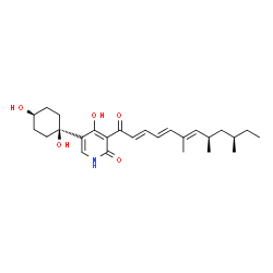 ChemSpider 2D Image | 5-(cis-1,4-Dihydroxycyclohexyl)-4-hydroxy-3-[(2E,4E,6E,8R,10R)-6,8,10-trimethyl-2,4,6-dodecatrienoyl]-2(1H)-pyridinone | C26H37NO5