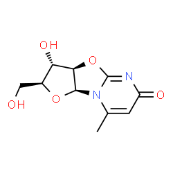ChemSpider 2D Image | (2S,3S,3aR,9aS)-3-Hydroxy-2-(hydroxymethyl)-8-methyl-2,3,3a,9a-tetrahydro-6H-furo[2',3':4,5][1,3]oxazolo[3,2-a]pyrimidin-6-one | C10H12N2O5