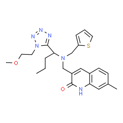 ChemSpider 2D Image | 3-{[{1-[1-(2-Methoxyethyl)-1H-tetrazol-5-yl]butyl}(2-thienylmethyl)amino]methyl}-7-methyl-2(1H)-quinolinone | C24H30N6O2S
