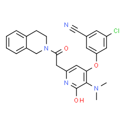 ChemSpider 2D Image | 3-Chloro-5-({6-[2-(3,4-dihydro-2(1H)-isoquinolinyl)-2-oxoethyl]-3-(dimethylamino)-2-oxo-1,2-dihydro-4-pyridinyl}oxy)benzonitrile | C25H23ClN4O3