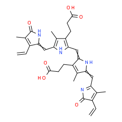 ChemSpider 2D Image | 3-[2-[[3-(2-carboxyethyl)-4-methyl-5-[(3-methyl-5-oxo-4-vinyl-pyrrol-2-yl)methylene]pyrrol-2-ylidene]methyl]-4-methyl-5-[(4-methyl-5-oxo-3-vinyl-pyrrol-2-ylidene)methyl]-1H-pyrrol-3-yl]propanoic acid | C33H34N4O6