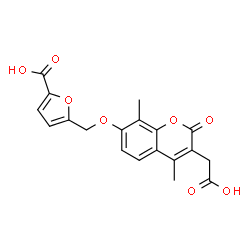 ChemSpider 2D Image | 5-({[3-(Carboxymethyl)-4,8-dimethyl-2-oxo-2H-chromen-7-yl]oxy}methyl)-2-furoic acid | C19H16O8