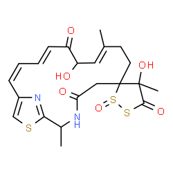 ChemSpider 2D Image | (9'E,13'E,15'Z)-4,11'-Dihydroxy-2',4,9'-trimethyl-4'H,5H,12'H-spiro[1,2-dithiolane-3,6'-[19]thia[3,20]diazabicyclo[15.2.1]icosa[1(20),9,13,15,17]pentaene]-4',5,12'-trione 2-oxide | C22H26N2O6S3