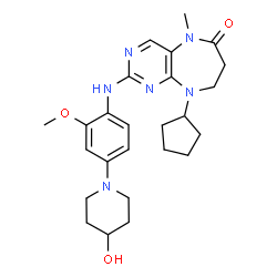 ChemSpider 2D Image | 9-Cyclopentyl-2-(4-(4-Hydroxypiperidin-1-Yl)-2-Methoxyphenylamino)-5-Methyl-8,9-Dihydro-5h-Pyrimido[4,5-B][1,4]diazepin-6(7h)-One | C25H34N6O3