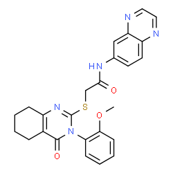 ChemSpider 2D Image | 2-{[3-(2-Methoxyphenyl)-4-Oxo-3,4,5,6,7,8-Hexahydroquinazolin-2-Yl]sulfanyl}-N-Quinoxalin-6-Ylacetamide | C25H23N5O3S