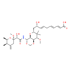 ChemSpider 2D Image | (2E,4E,7E,9S)-9-Hydroxy-10-[(4S,4aS,6R,8S,8aR)-4-({(2S)-2-hydroxy-2-[(2R,5R,6R)-2-methoxy-5,6-dimethyl-4-methylenetetrahydro-2H-pyran-2-yl]acetyl}amino)-8-methoxy-7,7-dimethylhexahydropyrano[3,2-d][1,
3]dioxin-6-yl]-2,4,7-decatrienoic acid | C31H47NO11