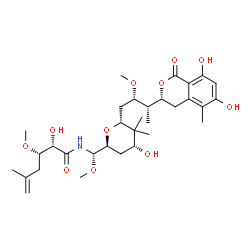ChemSpider 2D Image | (1R,6S)-1,5-Anhydro-2,4-dideoxy-1-{(2S,3R)-3-[(3R)-6,8-dihydroxy-5-methyl-1-oxo-3,4-dihydro-1H-isochromen-3-yl]-2-methoxybutyl}-6-C-{[(2S,3S)-2-hydroxy-3-methoxy-5-methyl-5-hexenoyl]amino}-2,2-dimethy
l-6-O-methyl-D-erythro-hexitol | C32H49NO11