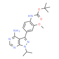 ChemSpider 2D Image | Tert-Butyl {4-[4-Amino-1-(Propan-2-Yl)-1h-Pyrazolo[3,4-D]pyrimidin-3-Yl]-2-Methoxyphenyl}carbamate | C20H26N6O3