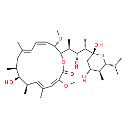 ChemSpider 2D Image | (5R)-2,4-Dideoxy-1-C-{(2S,3R,4S)-3-hydroxy-4-[(3S,4Z,6E,9S,10S,11R,12E,14E)-10-hydroxy-3,15-dimethoxy-7,9,11,13-tetramethyl-16-oxooxacyclohexadeca-4,6,12,14-tetraen-2-yl]pentan-2-yl}-5-isopropyl-4-methyl-alpha-D-threo-pentopyranose | C35H58O9