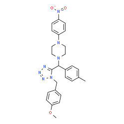 ChemSpider 2D Image | 1-{[1-(4-Methoxybenzyl)-1H-tetrazol-5-yl](4-methylphenyl)methyl}-4-(4-nitrophenyl)piperazine | C27H29N7O3
