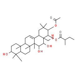 ChemSpider 2D Image | 21-Acetoxy-3,15,16,28-tetrahydroxyolean-12-en-22-yl 2-methylbutanoate | C37H60O8