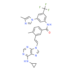 ChemSpider 2D Image | 3-{(E)-2-[6-(Cyclopropylamino)-9H-purin-9-yl]vinyl}-4-methyl-N-[3-(4-methyl-1H-imidazol-1-yl)-5-(trifluoromethyl)phenyl]benzamide | C29H25F3N8O