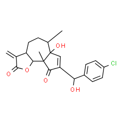 ChemSpider 2D Image | 8-[(4-Chlorophenyl)(hydroxy)methyl]-6a-hydroxy-6,9a-dimethyl-3-methylene-3,3a,4,5,6,6a,9a,9b-octahydroazuleno[4,5-b]furan-2,9-dione | C22H23ClO5