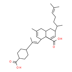 ChemSpider 2D Image | 5-[(1E)-2-(4-Carboxycyclohexyl)-1-propen-1-yl]-7-methyl-2-(6-methyl-5-hepten-2-yl)-1,5,8,8a-tetrahydro-4a(2H)-naphthalenecarboxylic acid | C30H44O4