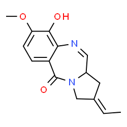 ChemSpider 2D Image | (2E)-2-Ethylidene-9-hydroxy-8-methoxy-1,2,3,11a-tetrahydro-5H-pyrrolo[2,1-c][1,4]benzodiazepin-5-one | C15H16N2O3