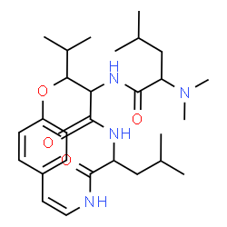 ChemSpider 2D Image | N-[(10Z)-7-Isobutyl-3-isopropyl-5,8-dioxo-2-oxa-6,9-diazabicyclo[10.2.2]hexadeca-1(14),10,12,15-tetraen-4-yl]-N~2~,N~2~-dimethylleucinamide | C28H44N4O4