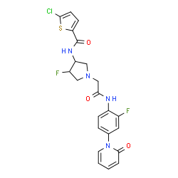ChemSpider 2D Image | 5-Chloro-N-[4-fluoro-1-(2-{[2-fluoro-4-(2-oxo-1(2H)-pyridinyl)phenyl]amino}-2-oxoethyl)-3-pyrrolidinyl]-2-thiophenecarboxamide | C22H19ClF2N4O3S