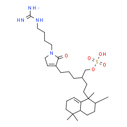 ChemSpider 2D Image | 5-[1-(4-Carbamimidamidobutyl)-2-oxo-2,5-dihydro-1H-pyrrol-3-yl]-2-[2-(1,2,5,5-tetramethyl-1,2,3,4,4a,5,6,7-octahydro-1-naphthalenyl)ethyl]pentyl hydrogen sulfate | C30H52N4O5S