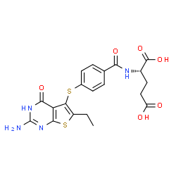 ChemSpider 2D Image | N-{4-[(2-Amino-6-ethyl-4-oxo-1,4-dihydrothieno[2,3-d]pyrimidin-5-yl)sulfanyl]benzoyl}-L-glutamic acid | C20H20N4O6S2