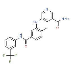 ChemSpider 2D Image | 5-[(2-Methyl-5-{[3-(trifluoromethyl)phenyl]carbamoyl}phenyl)amino]nicotinamide | C21H17F3N4O2