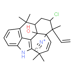 ChemSpider 2D Image | 7-Chloro-8a-isocyano-5,5,8,11,11-pentamethyl-8-vinyl-1,5,5a,6,7,8,8a,11-octahydro-8bH-1-azacyclohepta[mno]aceanthrylen-8b-ol | C26H29ClN2O