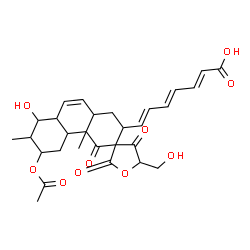 ChemSpider 2D Image | (2E,4E,6E)-7-[6'-Acetoxy-8'-hydroxy-5-(hydroxymethyl)-4a',7'-dimethyl-2,4,4'-trioxo-1',4,4',4a',4b',5,5',6',7',8',8a',10a'-dodecahydro-2'H-spiro[furan-3,3'-phenanthren]-2'-yl]-2,4,6-heptatrienoic acid | C29H34O10