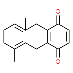 ChemSpider 2D Image | (10E)-6,10-Dimethyl-5,8,9,12-tetrahydrobenzo[10]annulene-1,4-dione | C16H18O2