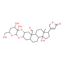 ChemSpider 2D Image | 3a,11,11a-Trihydroxy-9-(hydroxymethyl)-15a-methyl-1-(5-oxo-2,5-dihydro-3-furanyl)icosahydro-7aH,13aH-cyclopenta[7,8]phenanthro[2,3-b]pyrano[3,2-e][1,4]dioxine-13a-carbaldehyde | C29H40O10