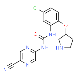 ChemSpider 2D Image | 1-[5-Chloro-2-(3-pyrrolidinyloxy)phenyl]-3-(5-cyano-2-pyrazinyl)urea | C16H15ClN6O2