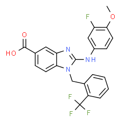 ChemSpider 2D Image | 2-[(3-Fluoro-4-methoxyphenyl)amino]-1-[2-(trifluoromethyl)benzyl]-1H-benzimidazole-5-carboxylic acid | C23H17F4N3O3