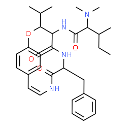 ChemSpider 2D Image | N-[(10Z)-7-Benzyl-3-isopropyl-5,8-dioxo-2-oxa-6,9-diazabicyclo[10.2.2]hexadeca-1(14),10,12,15-tetraen-4-yl]-N~2~,N~2~-dimethylisoleucinamide | C31H42N4O4